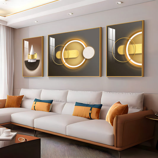 Brown & Gold Fusion Glass Finish Wall Art (Set Of 3)