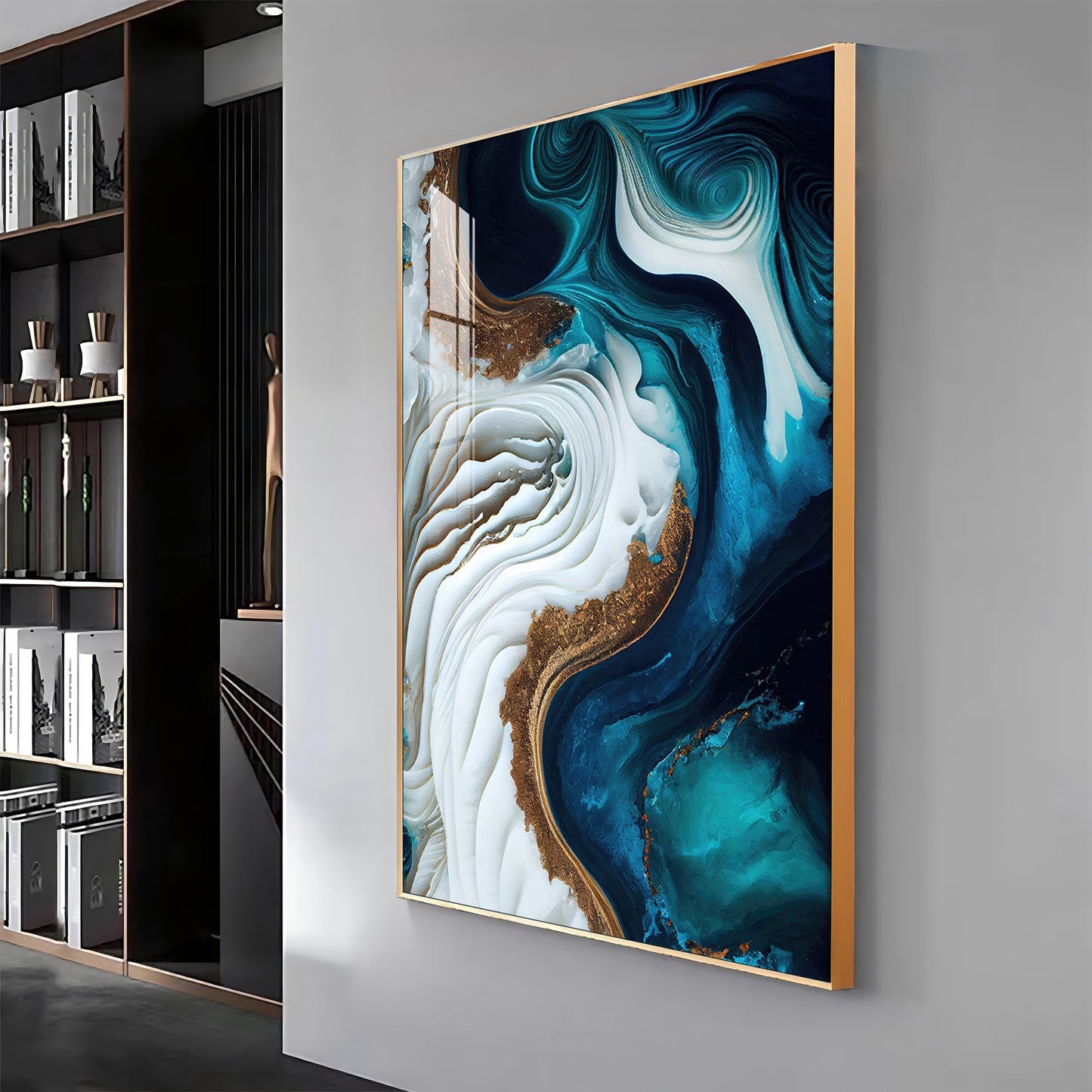 Oceanic Elegance Glass Finish Vertical Wall Art