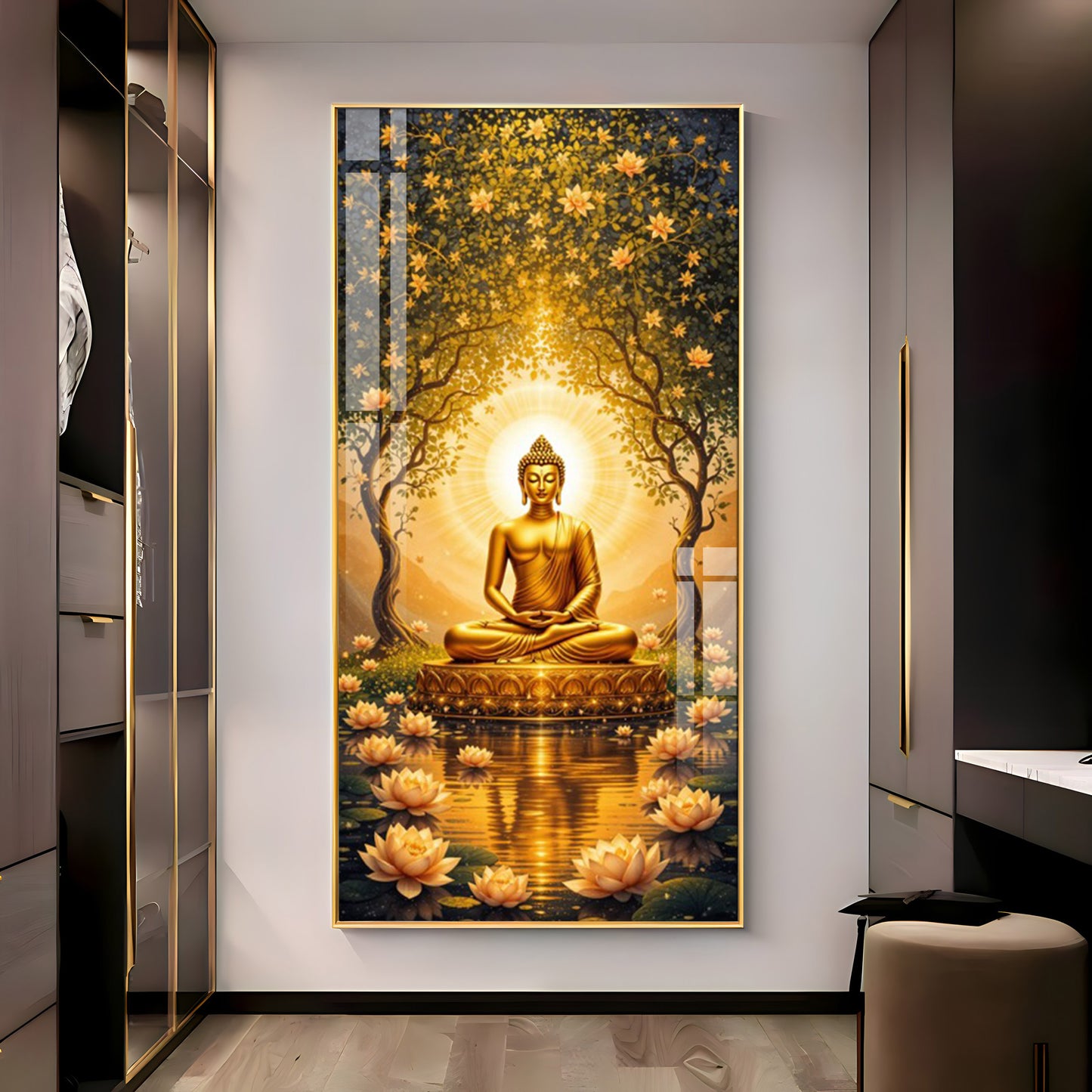 Budha's Aura Enligtning Glass Finish Vertical Wall Art
