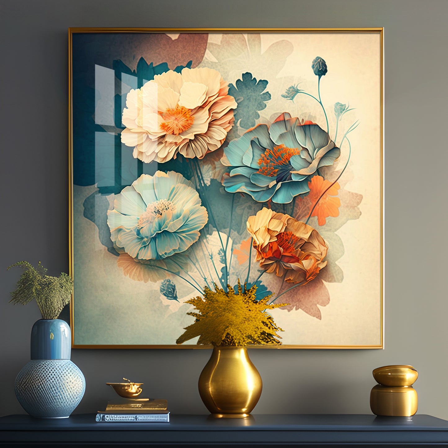 Floral Elegance for Interiors Glass Finish Square Wall Art