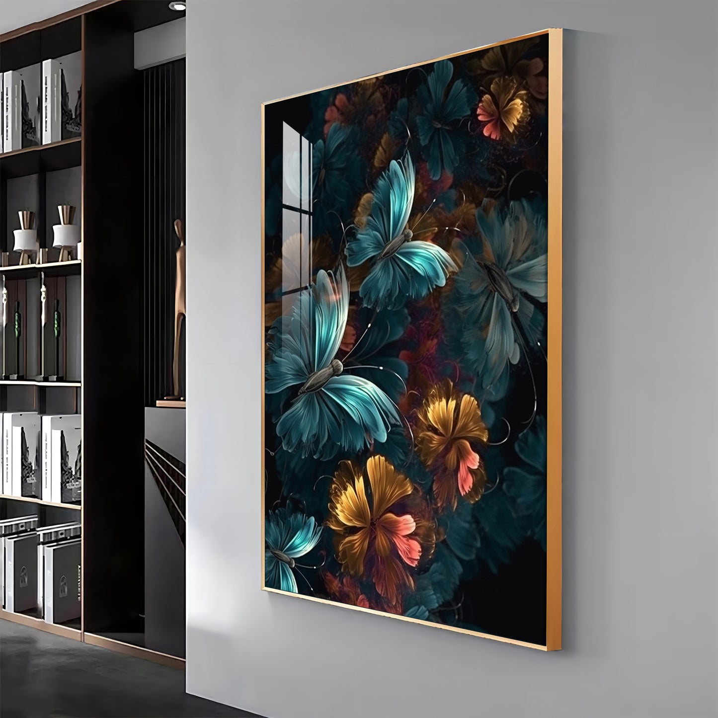 Floral Fantasy Glass Finish Vertical Wall Art