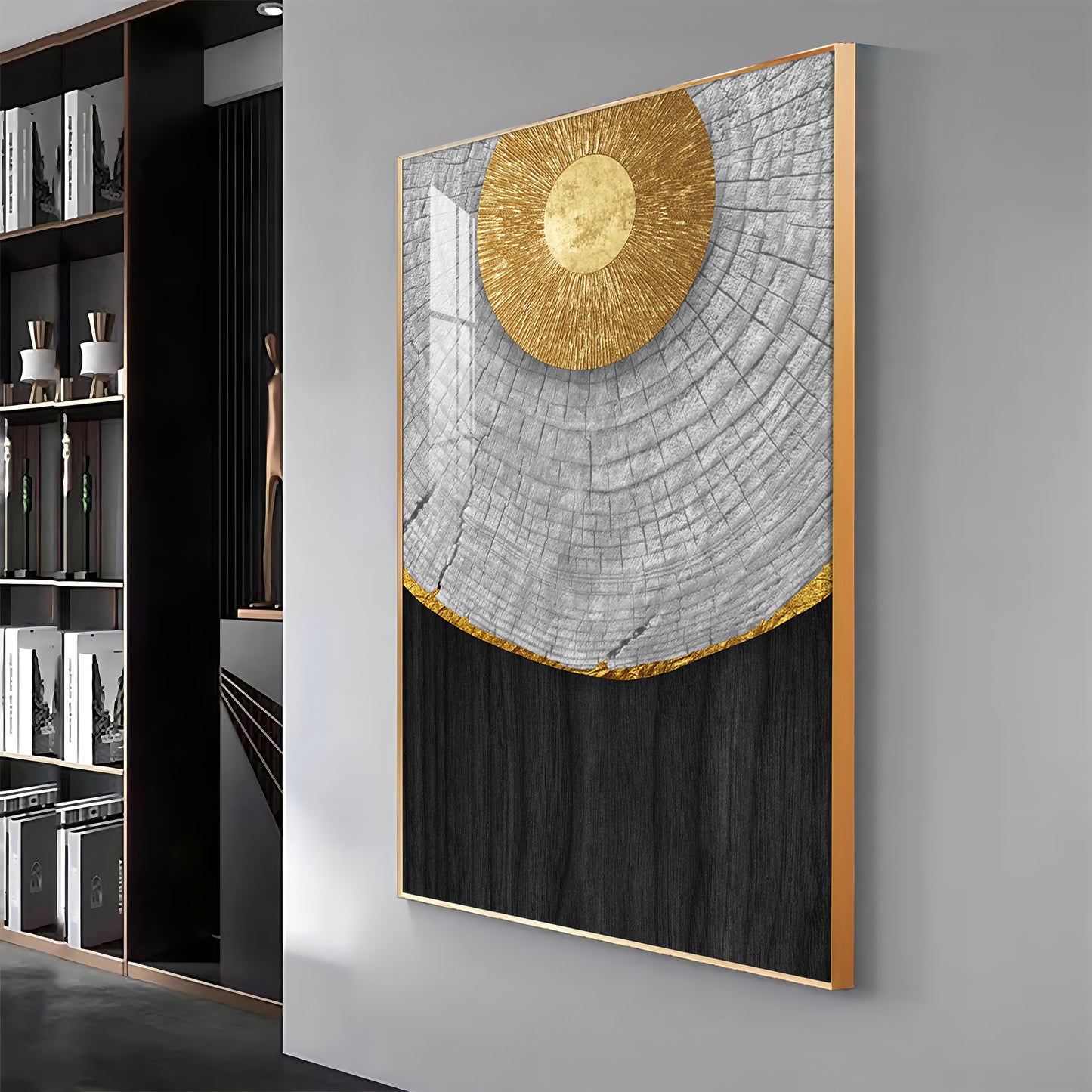 Golden Aura Living Glass Finish Vertical Wall Art