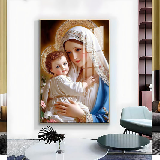 Mother Mary and Child wall art Glass Finish Vertical Wall Art