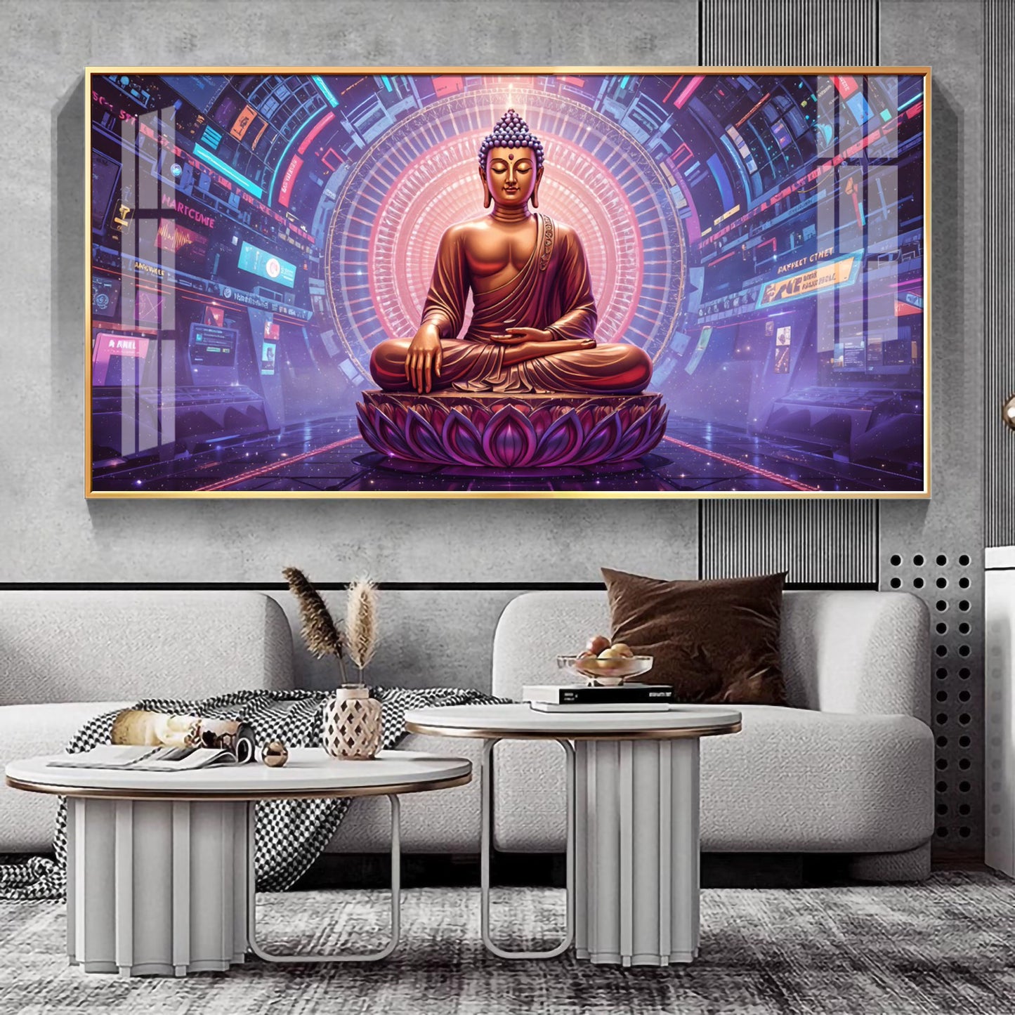 Abstract Harmony Of Buddha Glass Finish Horizontal Wall Art