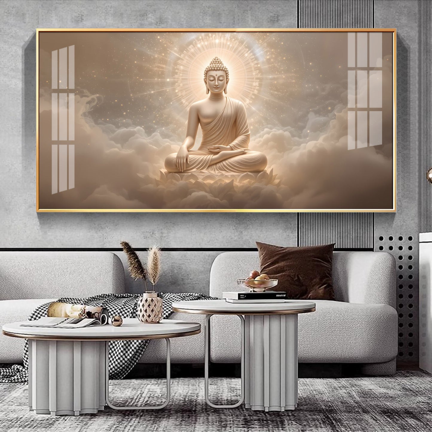 Majestic Buddha Aura Glass Finish Horizontal Wall Art
