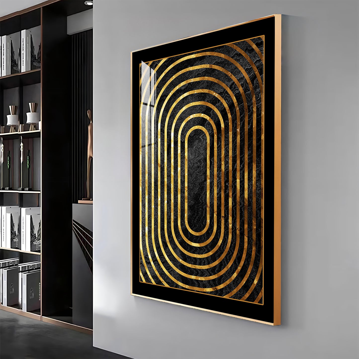 Golden Echoes Glass Finish Vertical Wall Art