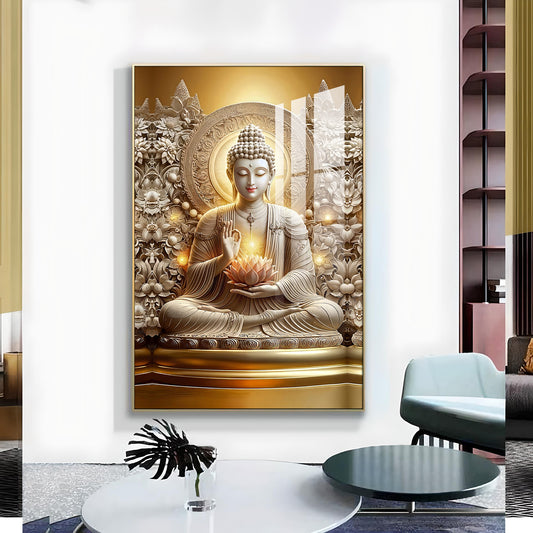 Divine Buddha Glass Finish Vertical Wall Art