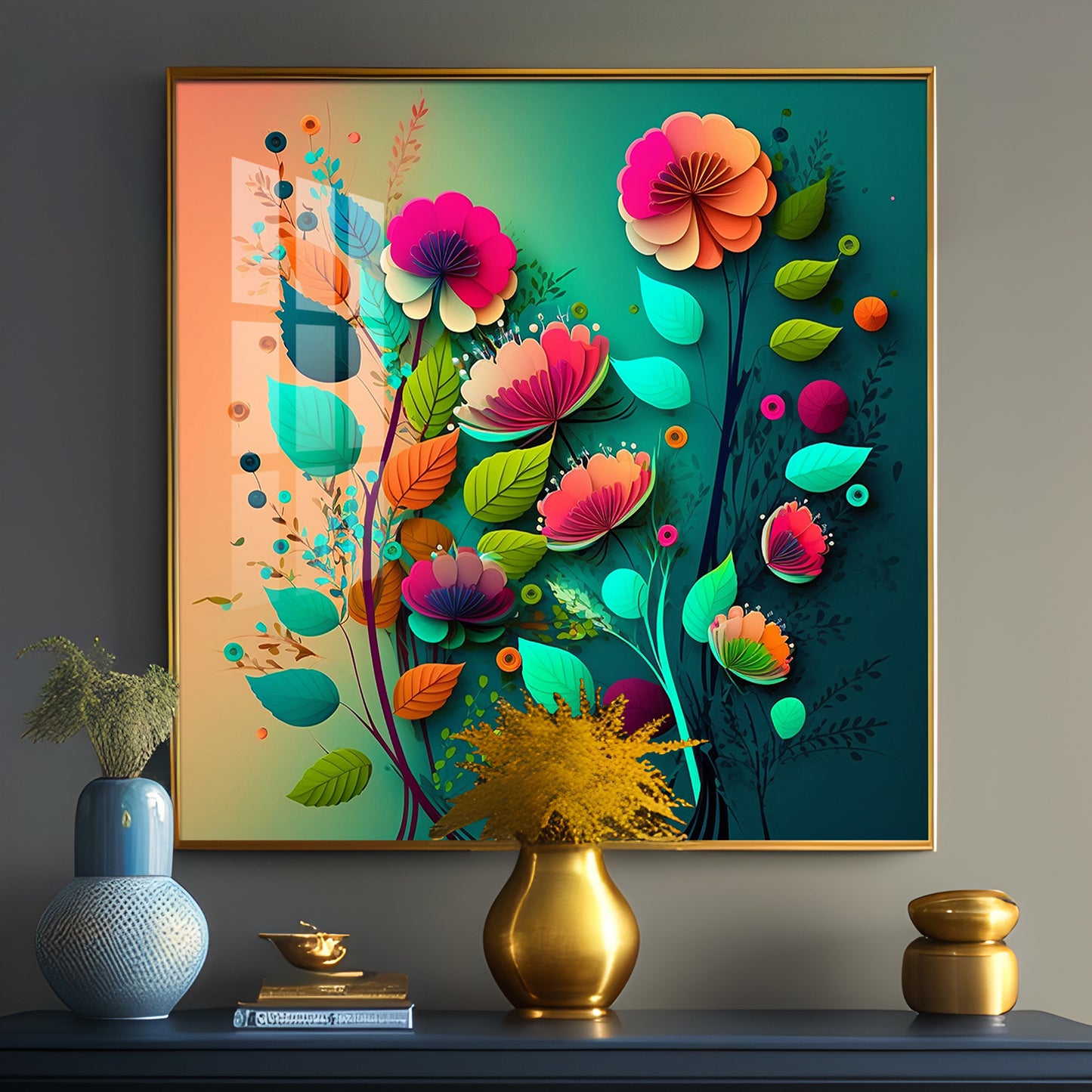 Colorful Bloom Serenity Glass Finish Square Wall Art