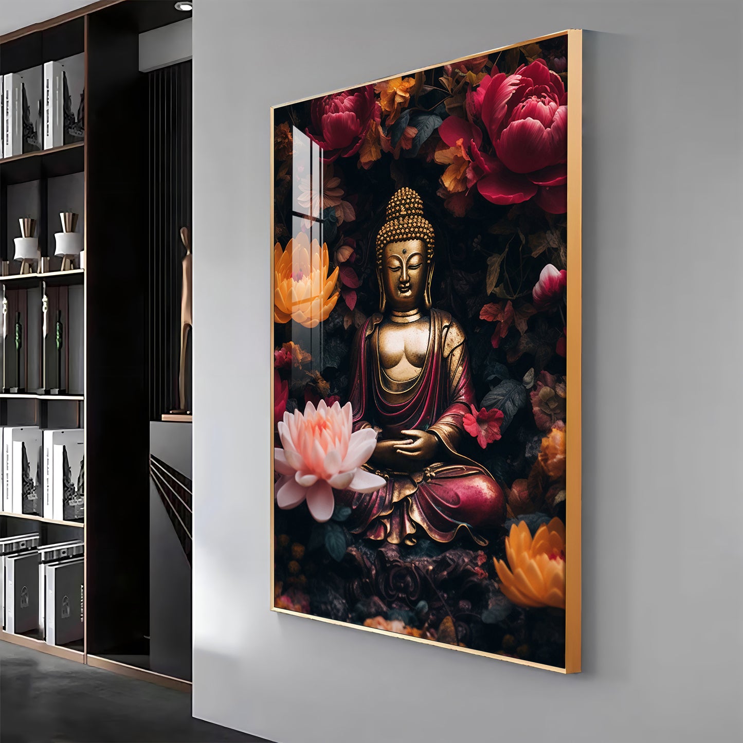 Buddha Eternal Peace Glass Finish Vertical Wall Art