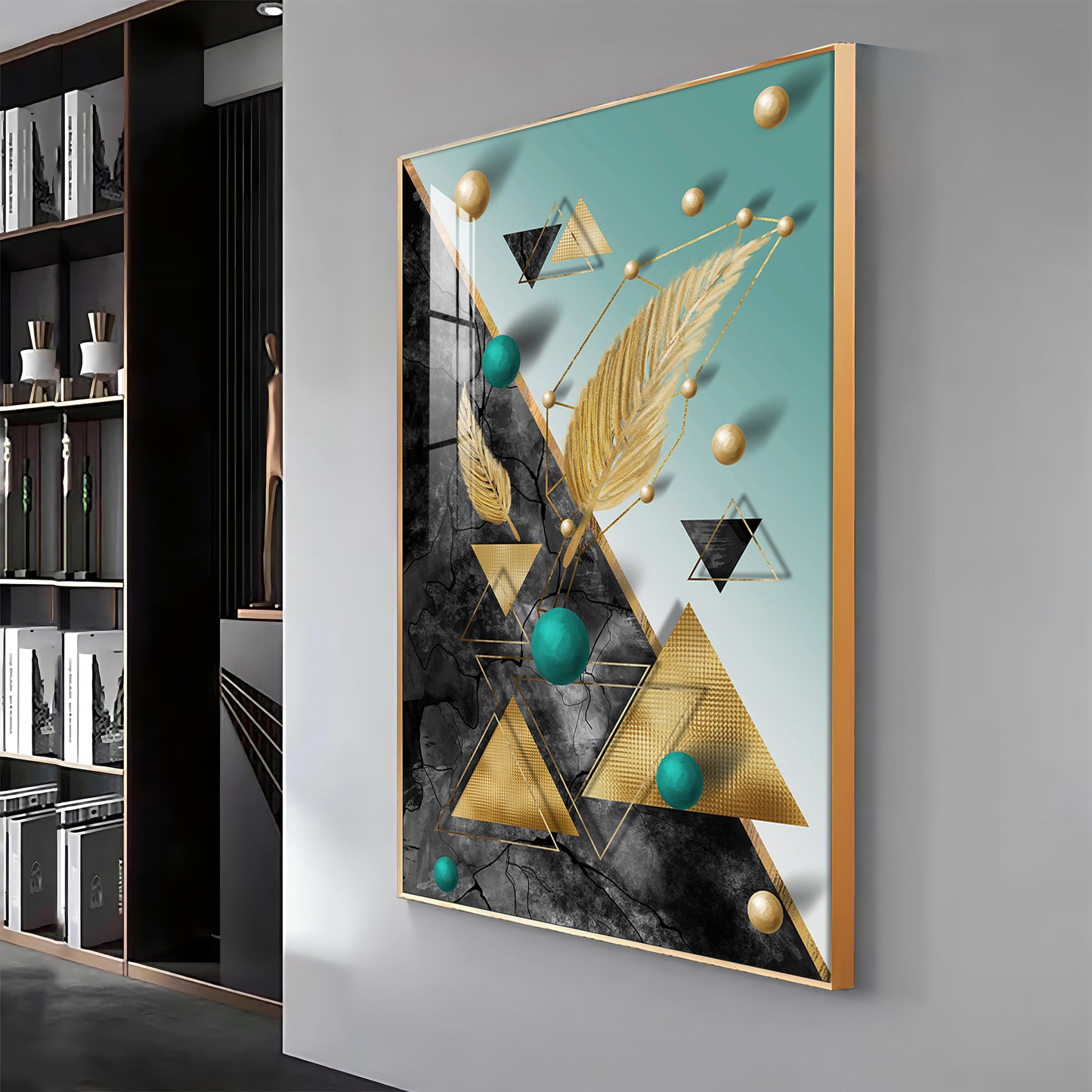 Geometric Luxe Living Glass Finish Vertical Wall Art
