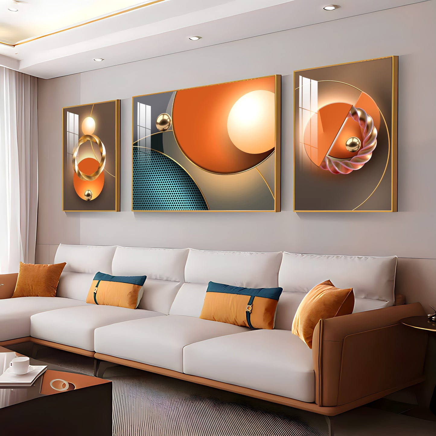 Goldern Circle Abstract Glass Finish Wall Art (Set Of 3)
