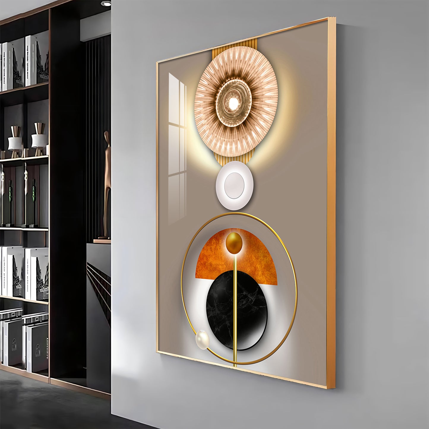 Circle of Modernity Glass Finish Vertical Wall Art