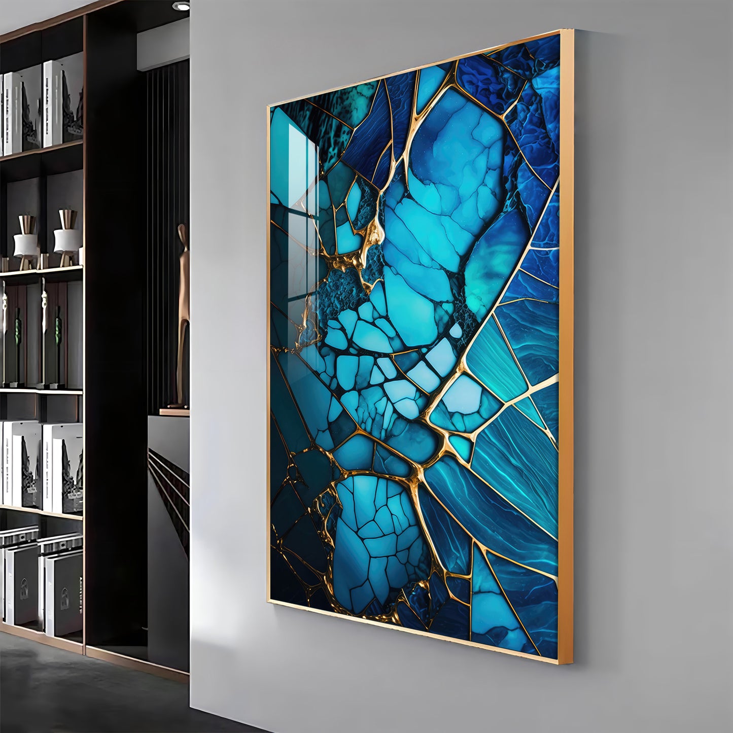 Mystic Blue Mosaic Glass Finish Vertical Wall Art