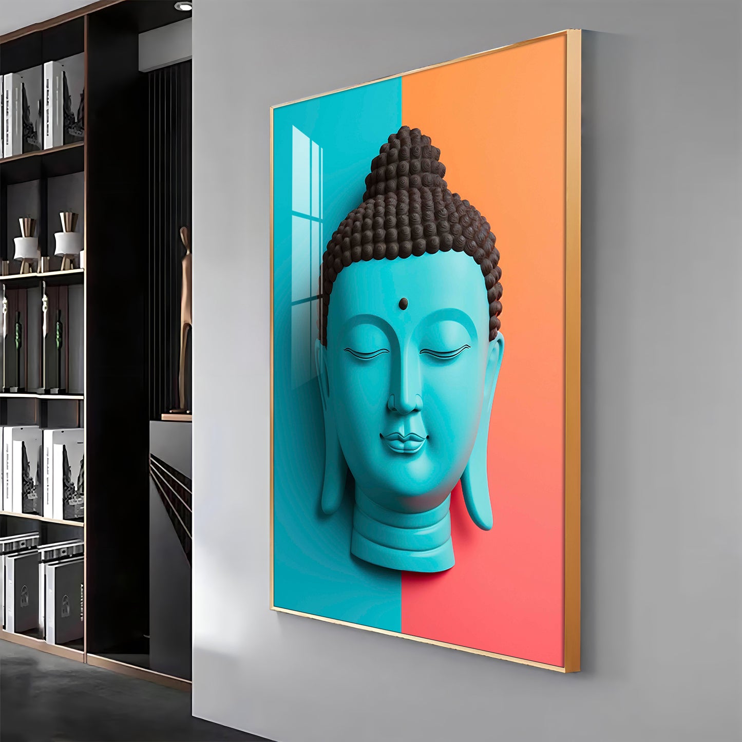 Buddha Calm Essence Glass Finish Vertical Wall Art