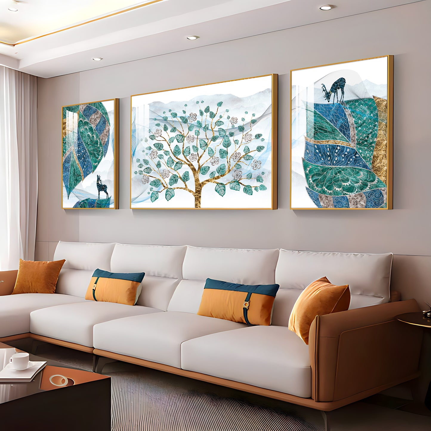 Deer & Tree Elegance Glass Finish Wall Art (Set Of 3)