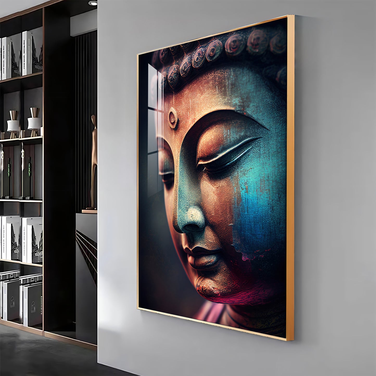 Buddha's Whisper Glass Finish Vertical Wall Art