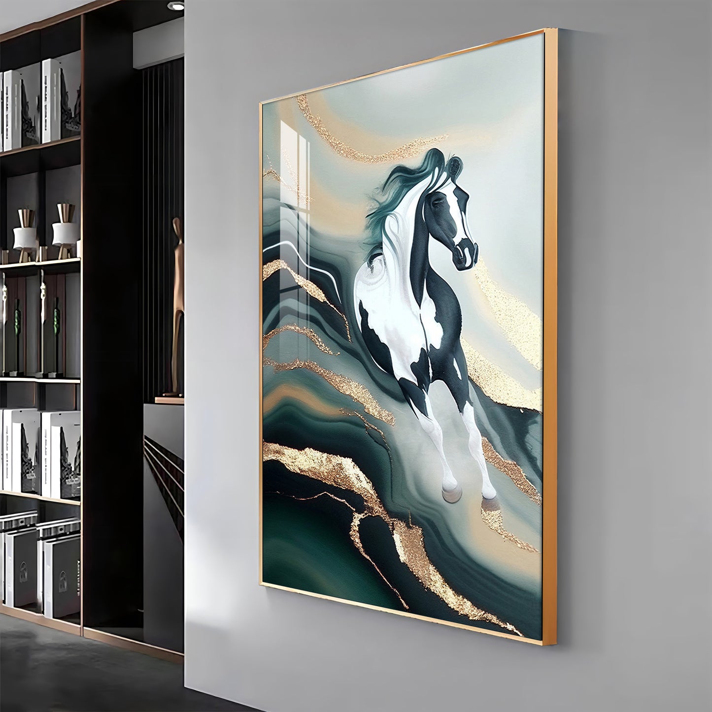 Horse Majestic Motion Glass Finish Vertical Wall Art