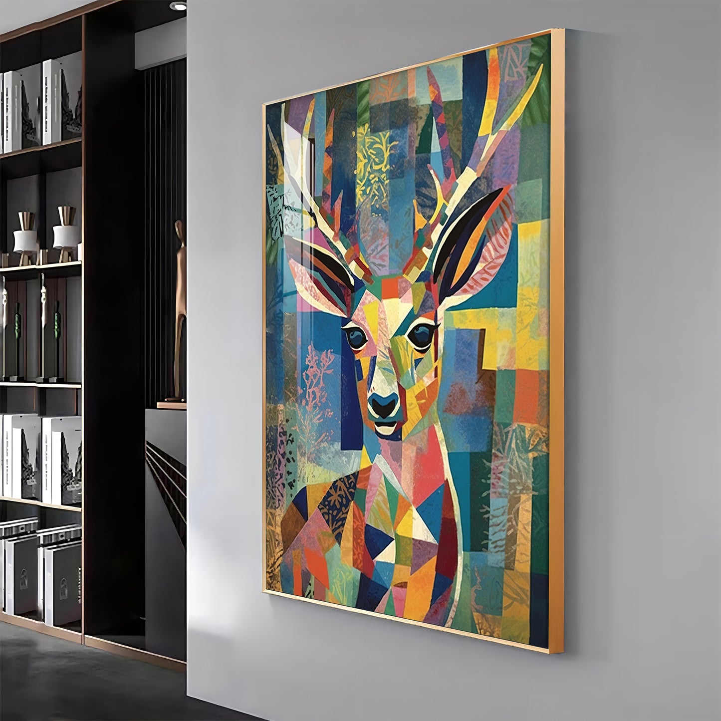 Deer in Mosaic Glass Finish Vertical Wall Art