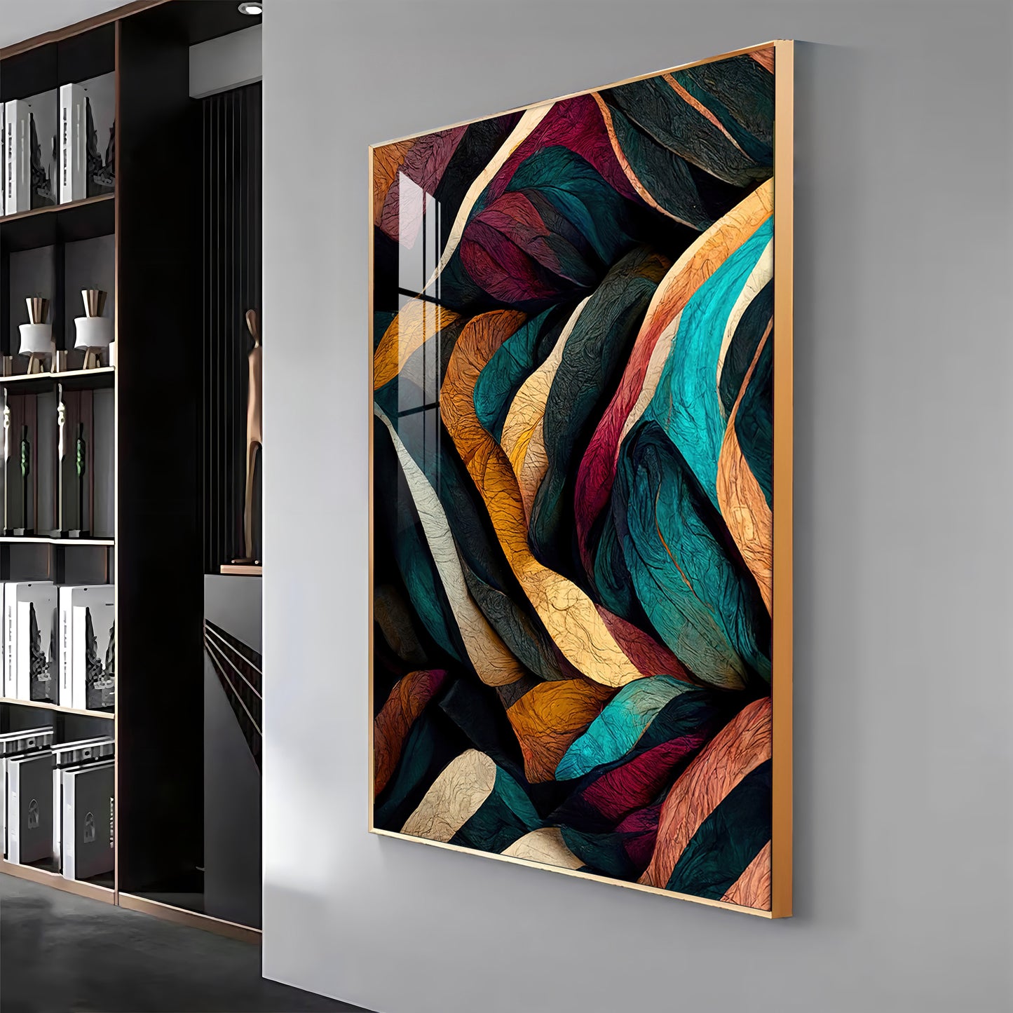 Colorful Harmony Glass Finish Vertical Wall Art