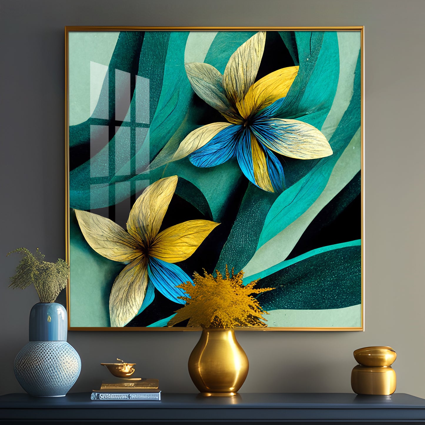 Shaded Contemporary Bloom Glass Finish Square Wall Art