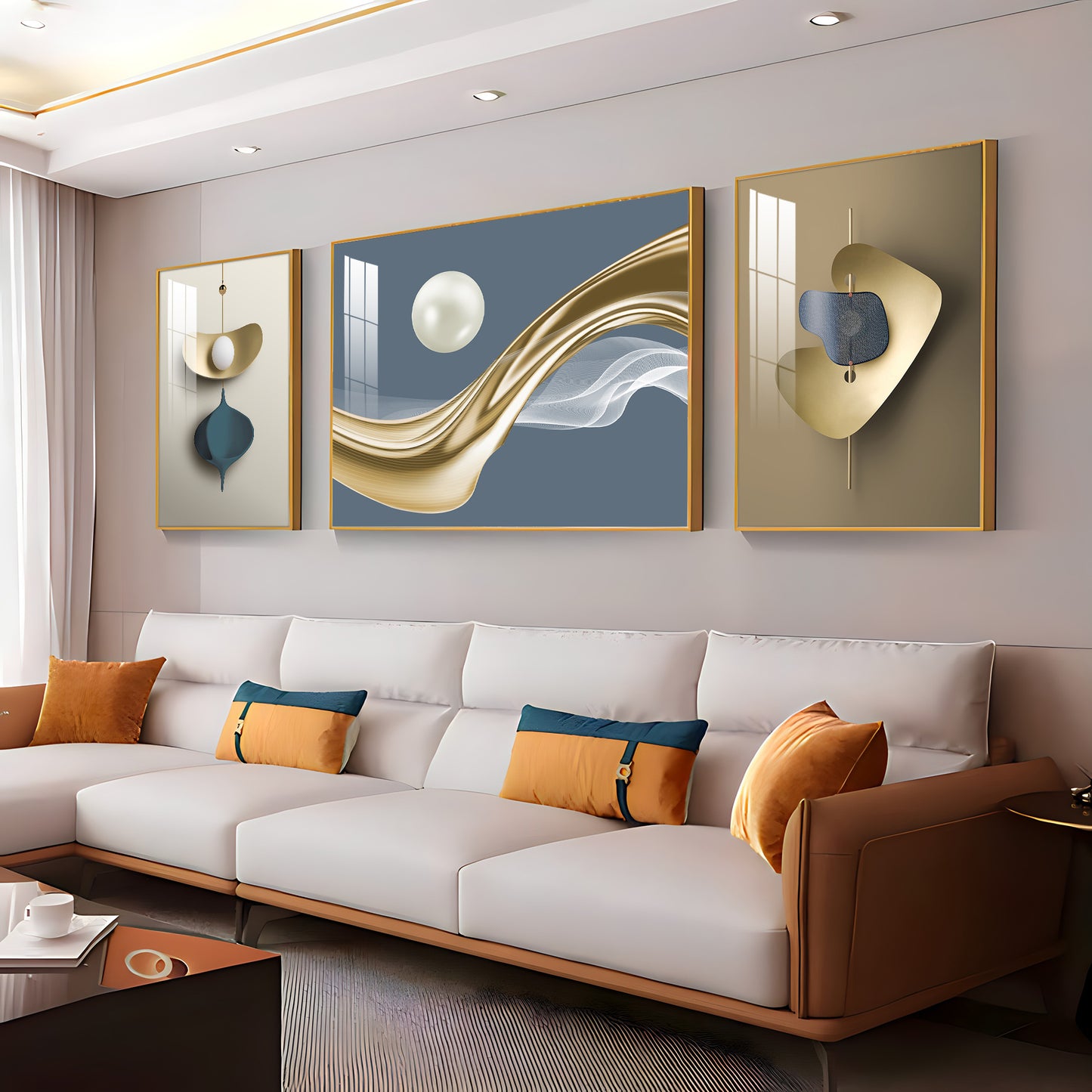 White Pearl Glass Finish Wall Art (Set Of 3)