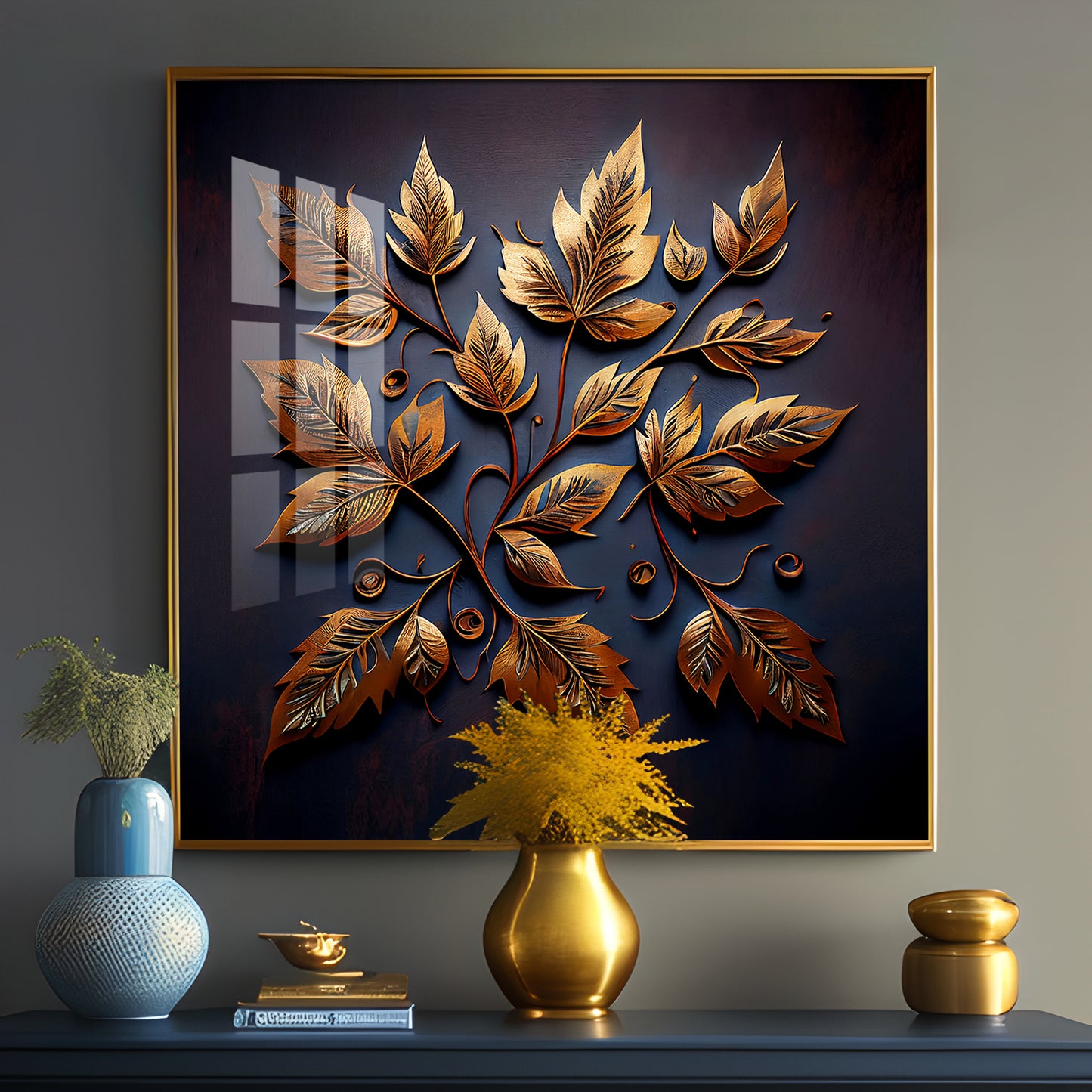 Leafy Mural Elegance Glass Finish Square Wall Art