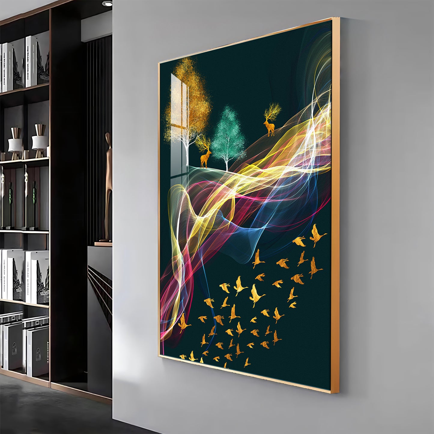 Nature's Symphony Glass Finish Vertical Wall Art