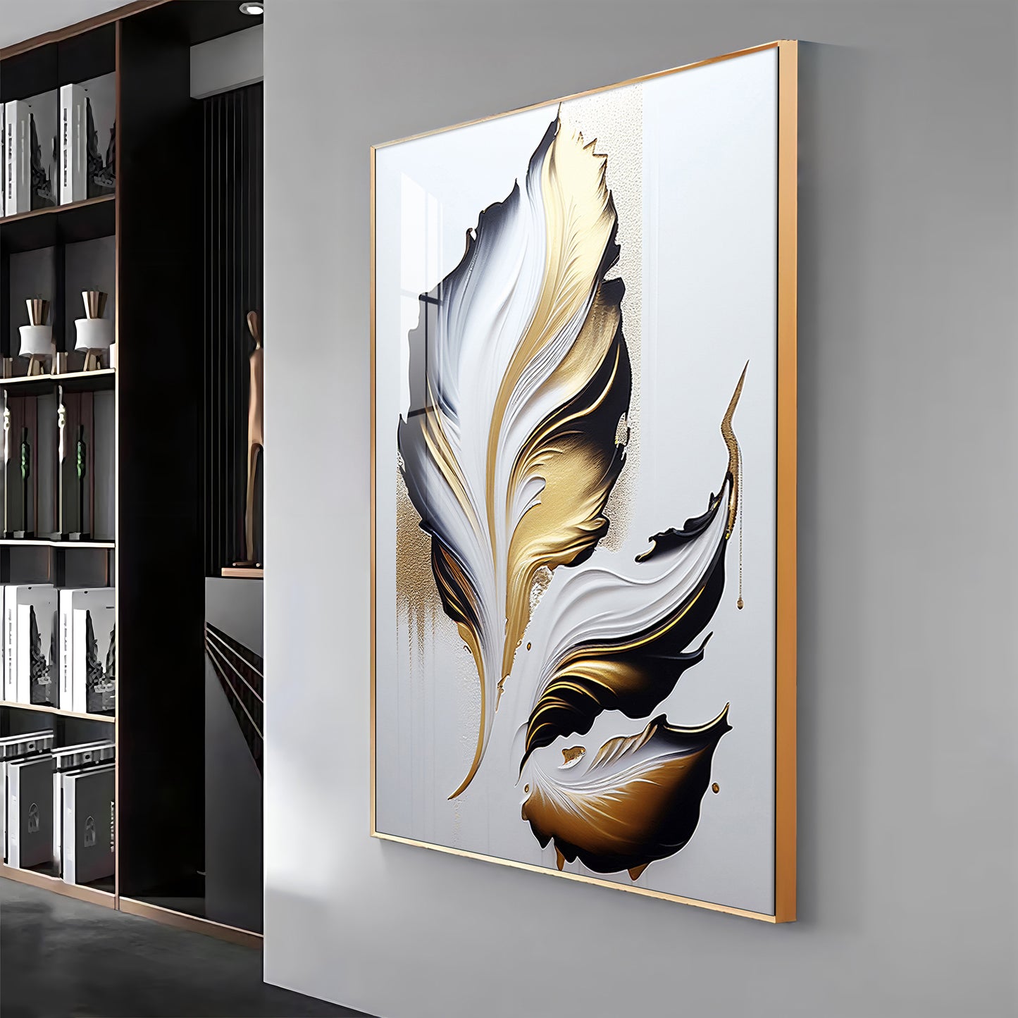 Luxe Leaf Art Glass Finish Vertical Wall Art