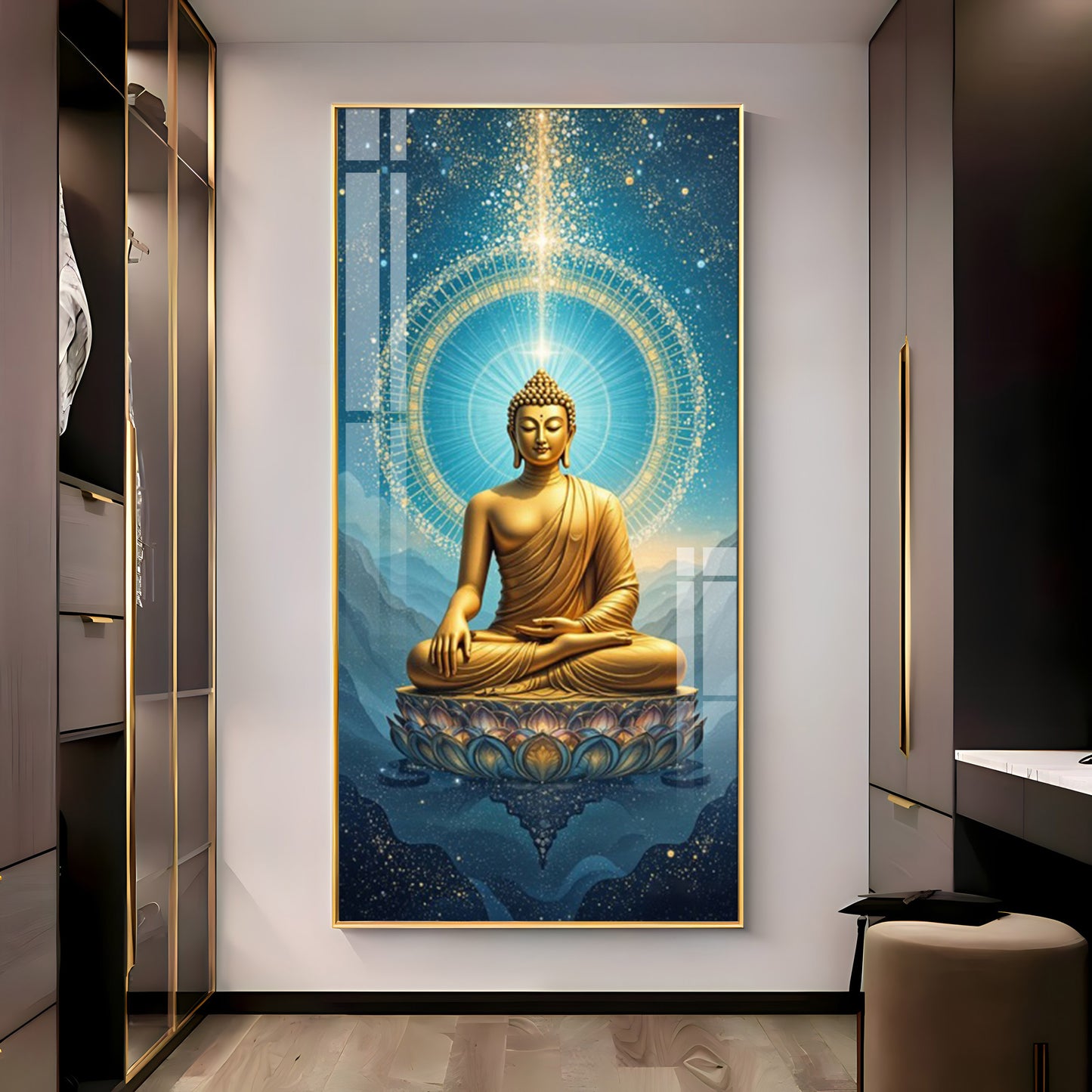 Mastering Concious Energery Budha Glass Finish Vertical Wall Art