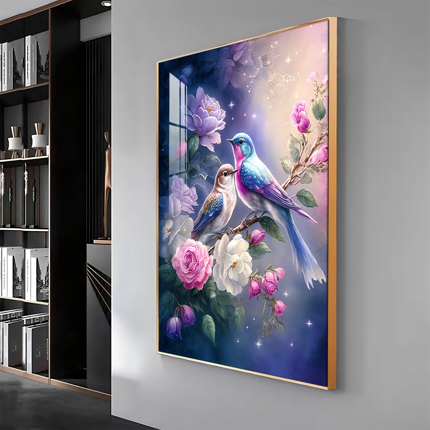 Nature's Duet Glass Finish Vertical Wall Art