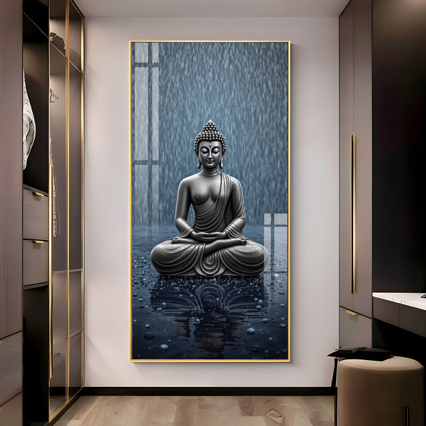 Sacred Budha Meditation Glass Finish Vertical Wall Art