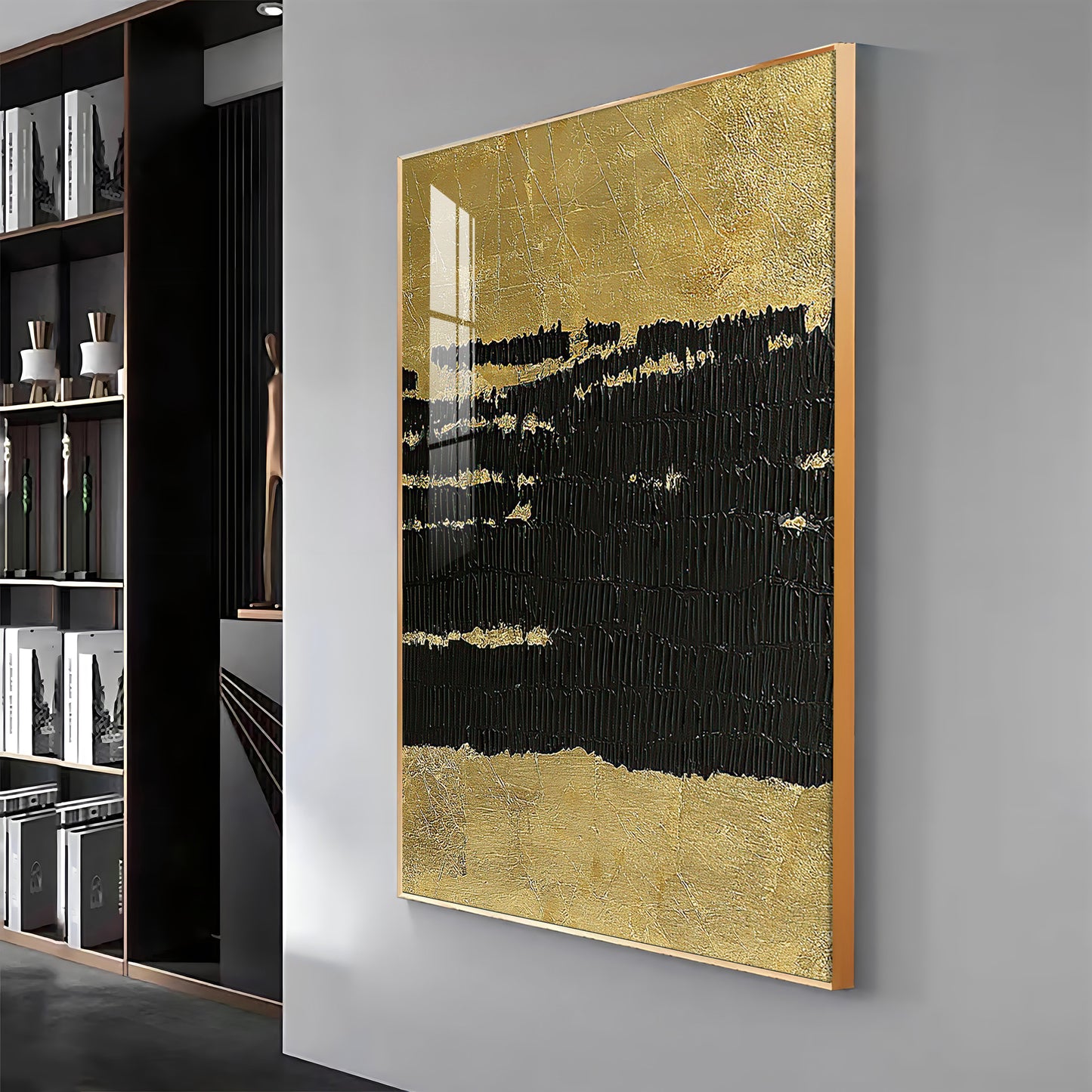 Midnight Elegance Glass Finish Vertical Wall Art