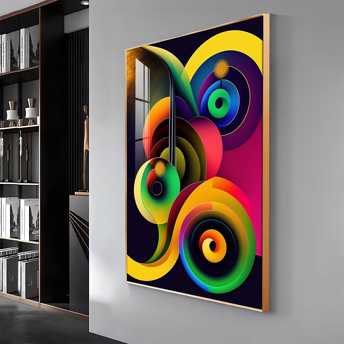 Dynamic Whirl Glass Finish Vertical Wall Art