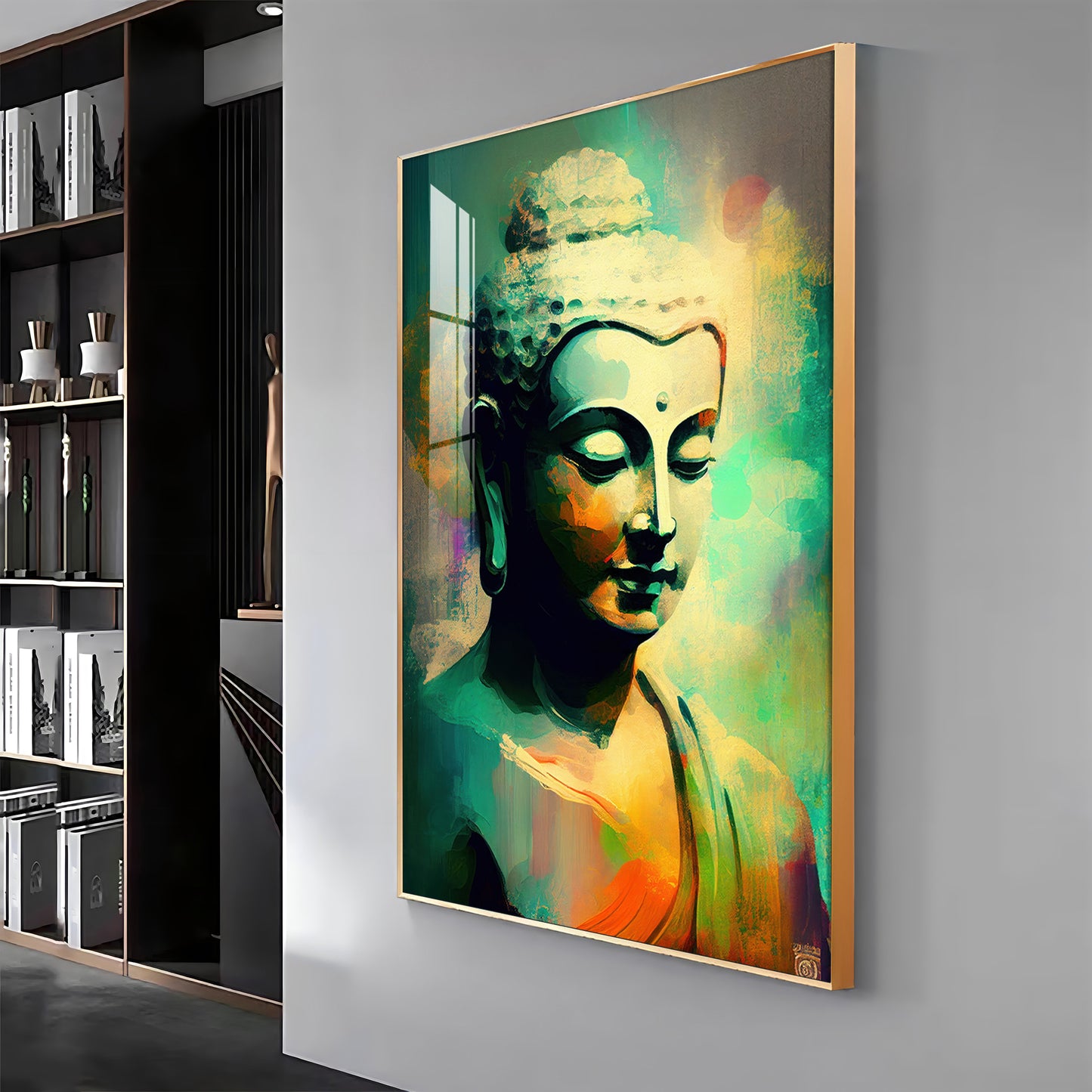 Buddha Harmony in Color Glass Finish Vertical Wall Art