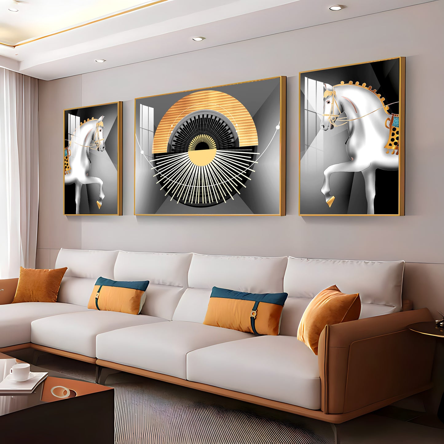 White Horse Harmony Glass Finish Wall Art (Set Of 3)