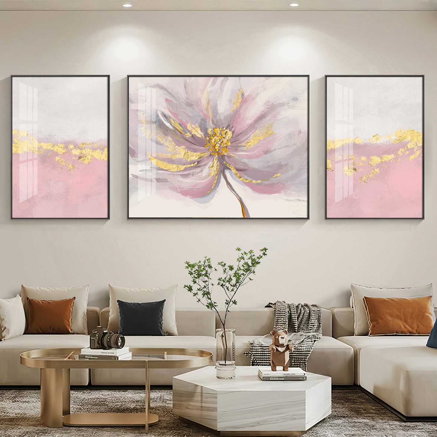 Pink Bloom Glass Finish Wall Art (Set Of 3)