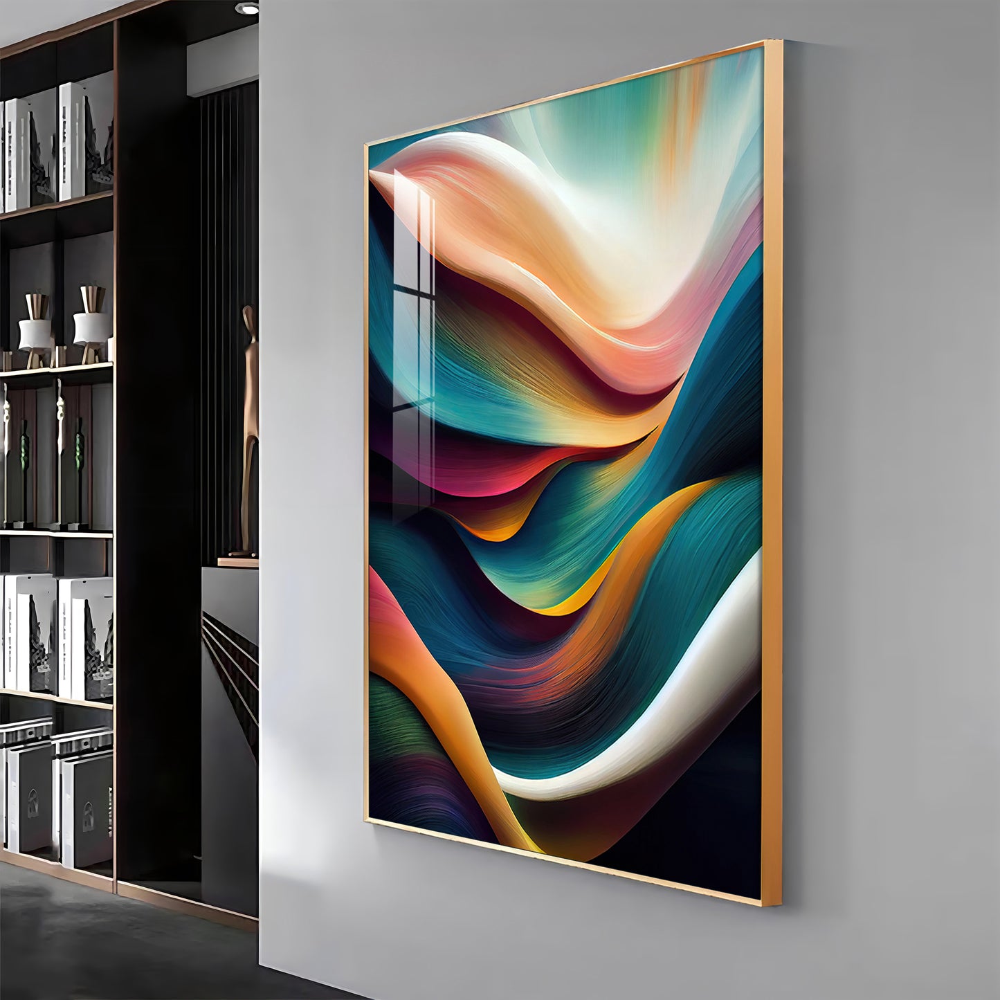 Waves of Color Glass Finish Vertical Wall Art