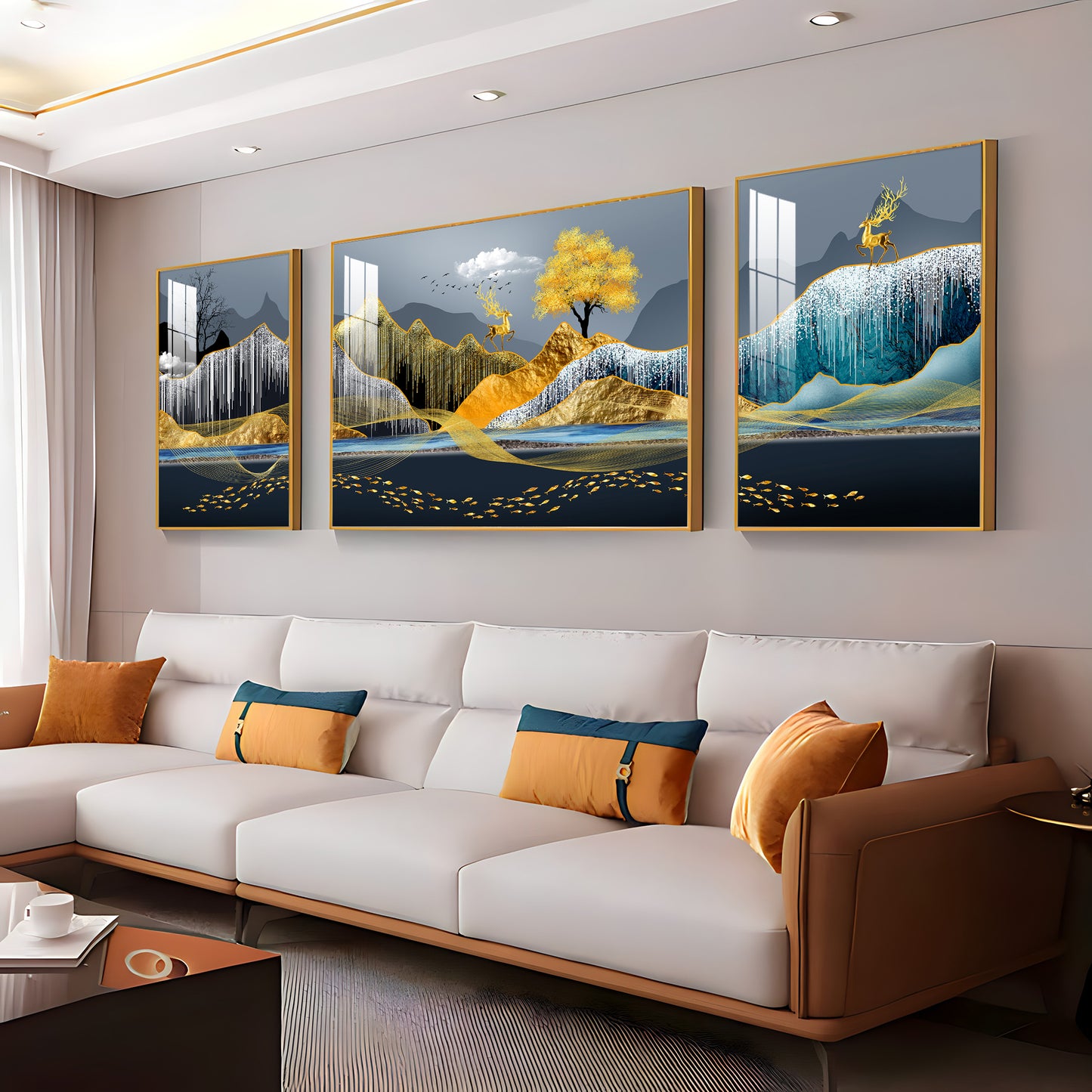 Celestial Mountain Glass Finish Wall Art (Set Of 3)