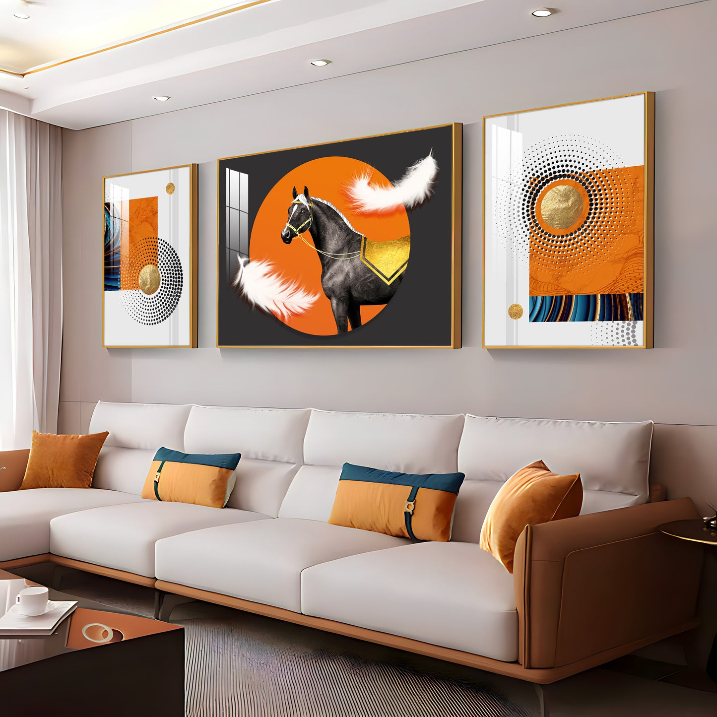 Horse & Feather Glass Finish Wall Art (Set Of 3)