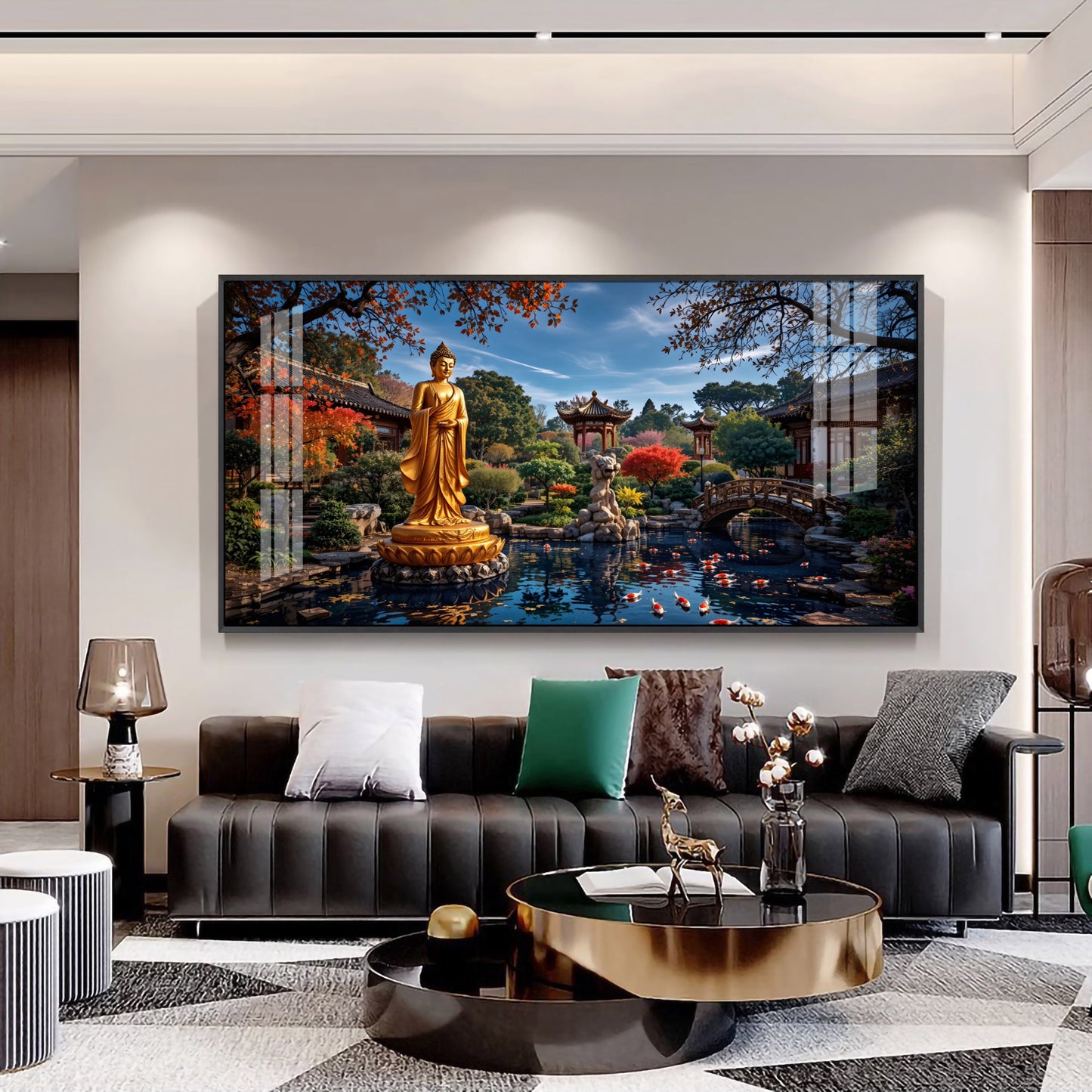 Buddha Statue In Historic Glass Finish Horizontal Wall Art