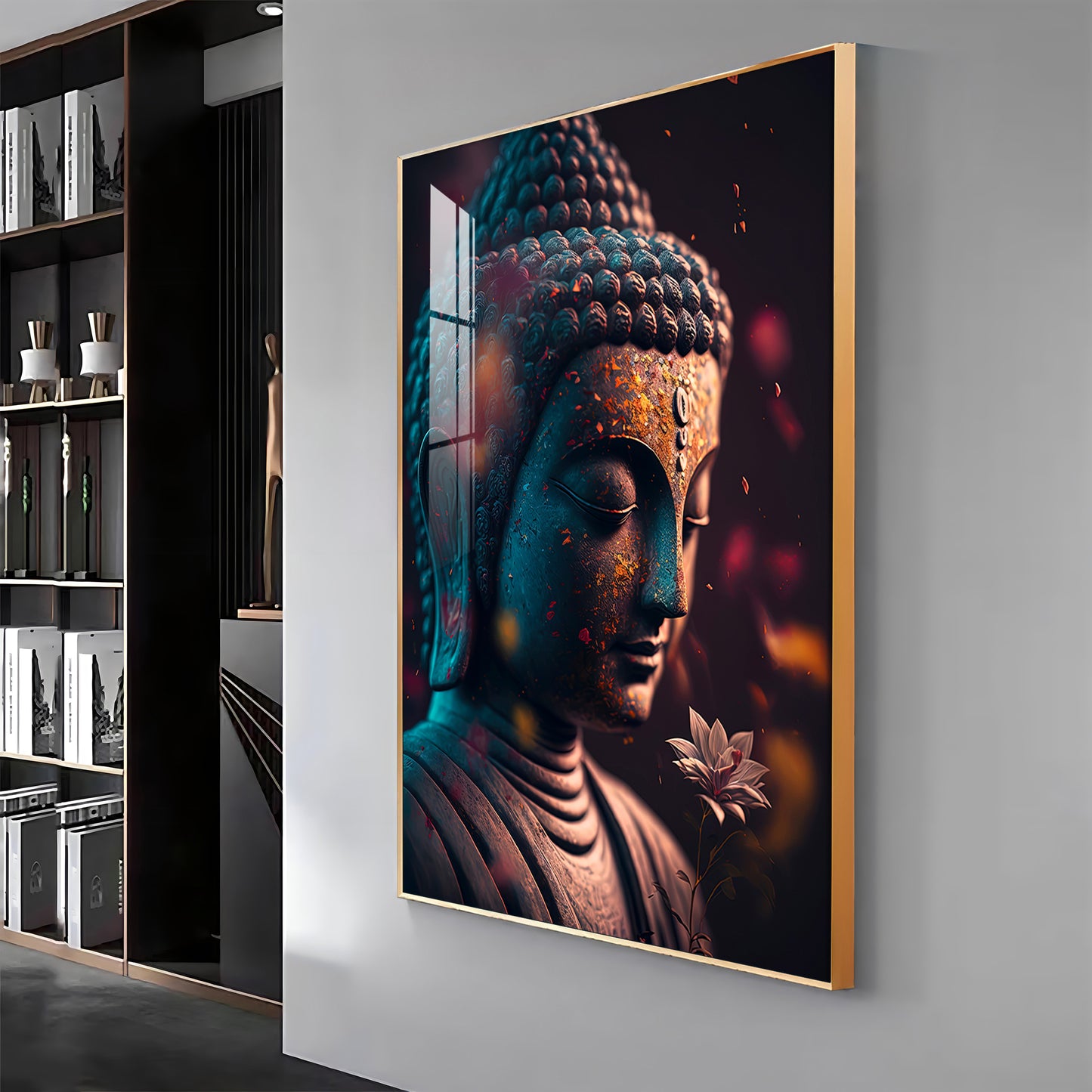 Buddha Serenity Sculpture Glass Finish Vertical Wall Art
