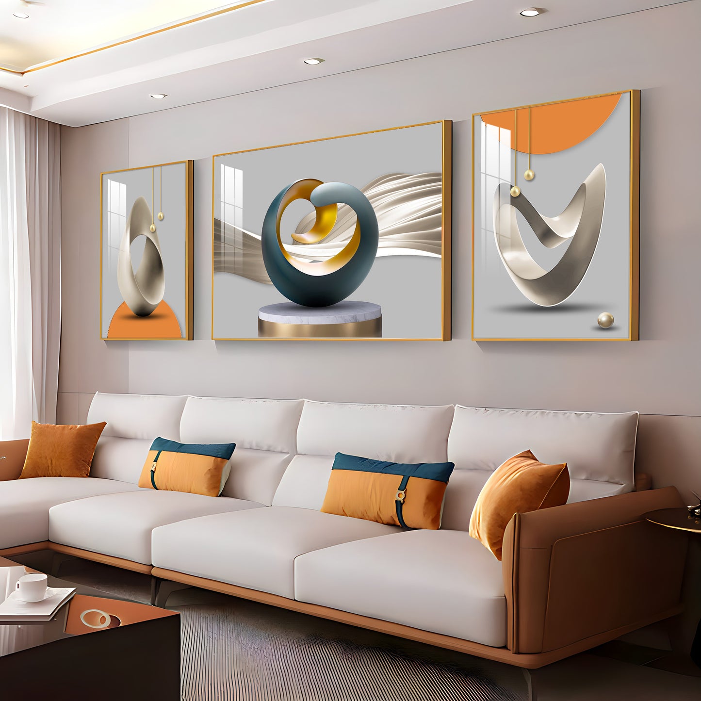 3D Abstract Art Glass Finish Wall Art (Set Of 3)
