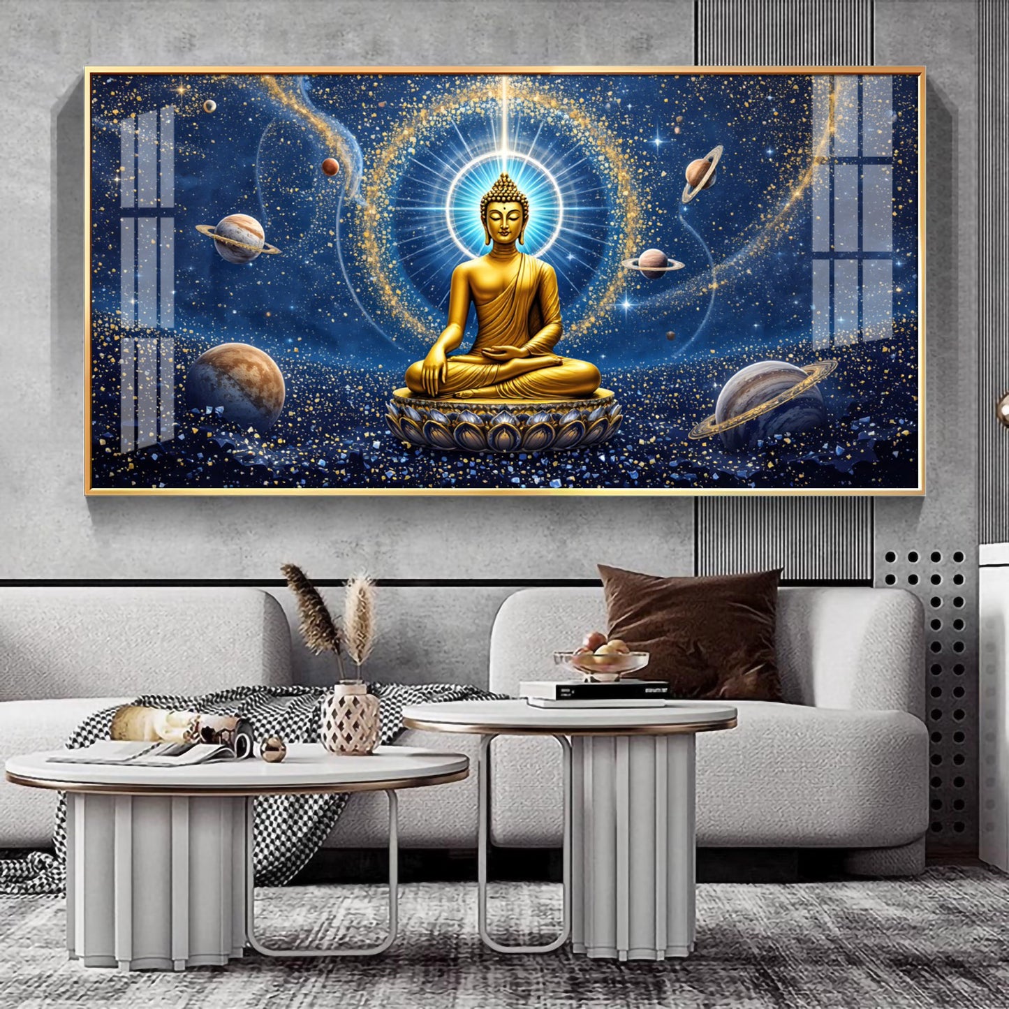 Celestrial Buddha Glass Finish Horizontal Wall Art