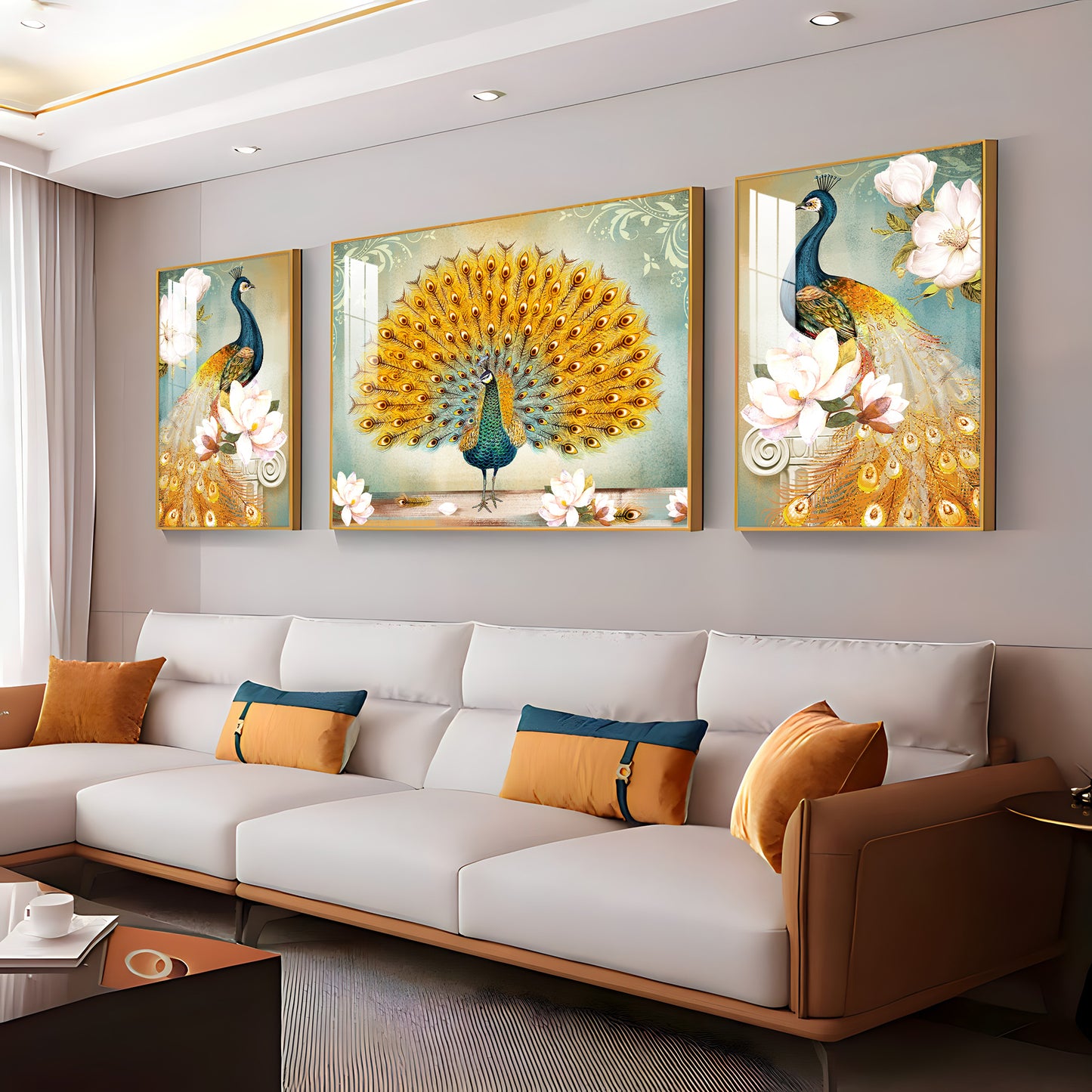 Regal Feathers Glass Finish Wall Art (Set Of 3)