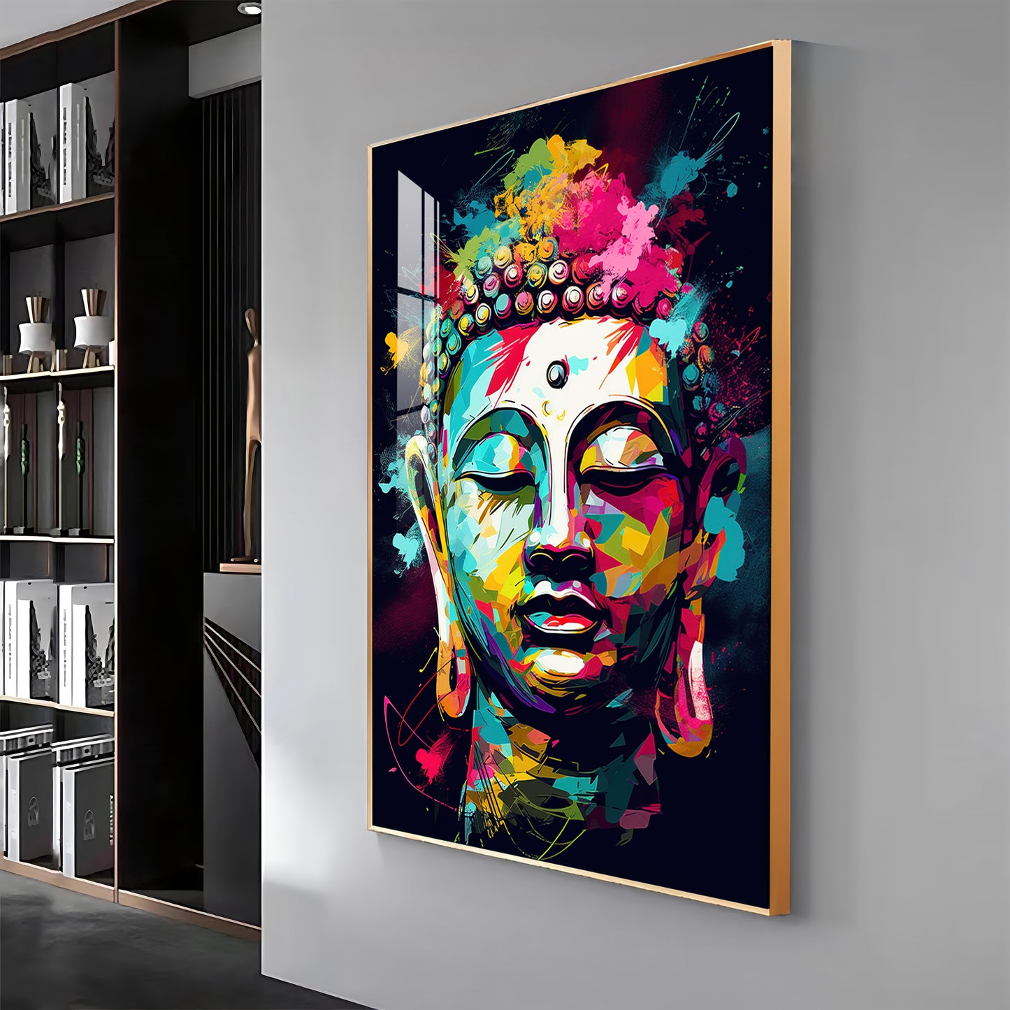 Colorful Enlightenment Glass Finish Vertical Wall Art