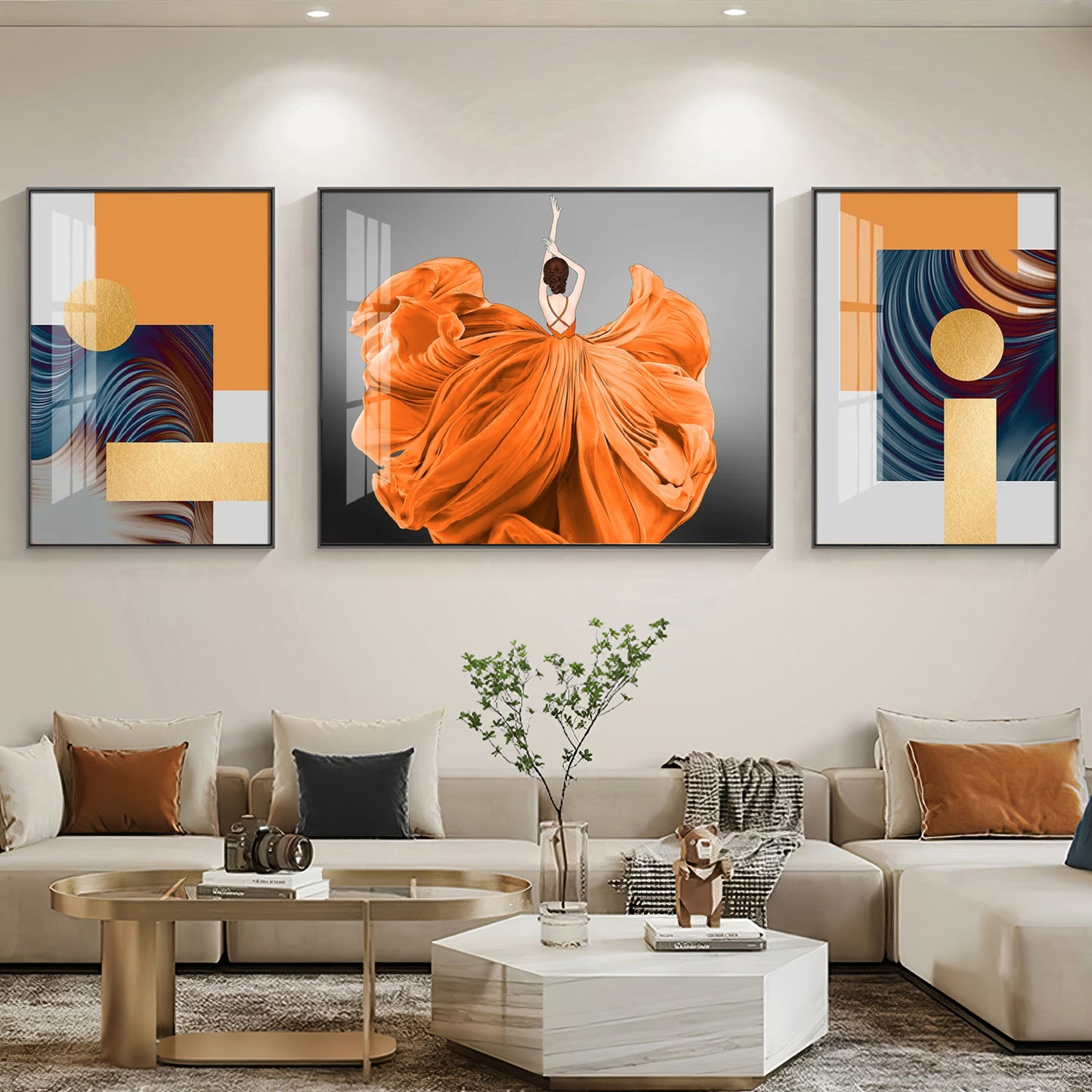 Women In Organce Elegance Glass Finish Wall Art (Set Of 3)