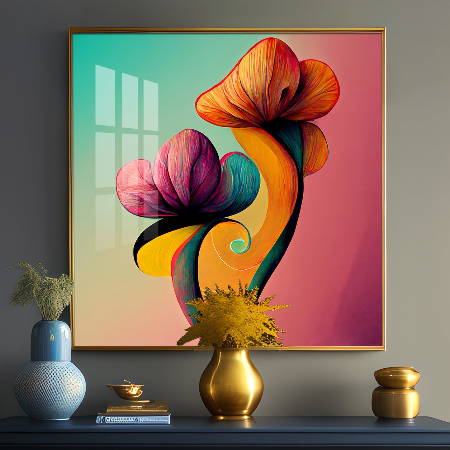Radiant Petal Artistry Glass Finish Square Wall Art
