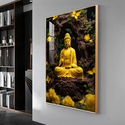 Buddha Bliss Glass Finish Vertical Wall Art