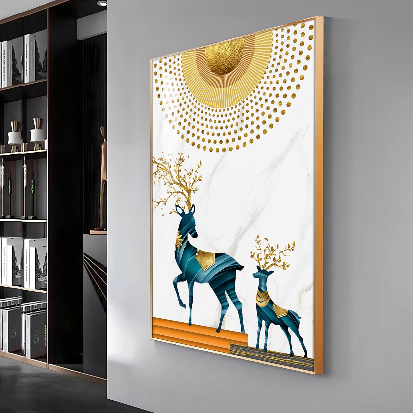 Radiant Antlers Glass Finish Vertical Wall Art