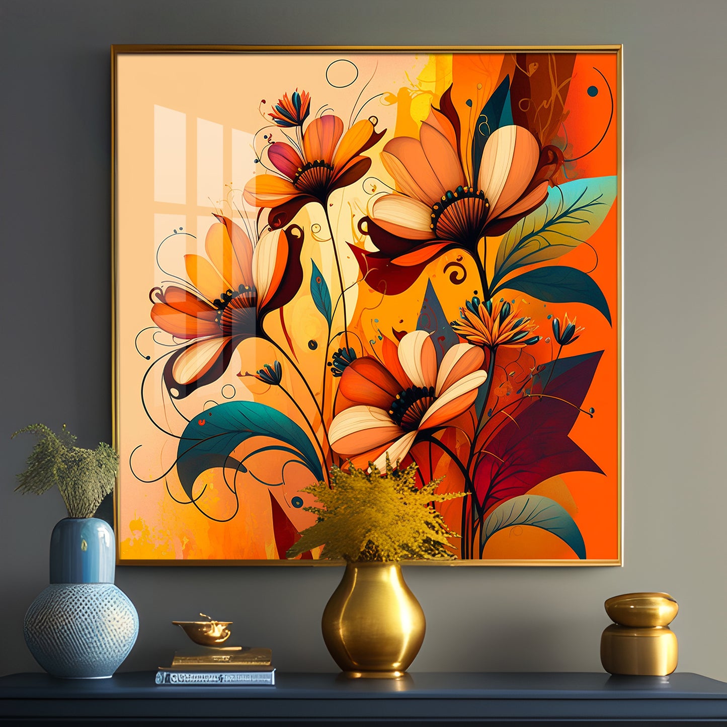Warmth in Bloom Glass Finish Square Wall Art